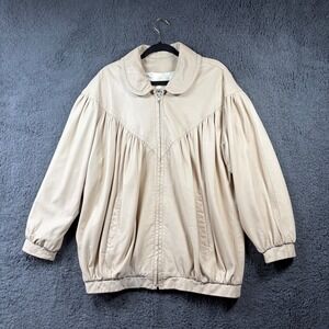 Vtg Vericci Soft Lamb Leather Cream Bomber Jacket Pleated Yoke 80s Retro USA 6